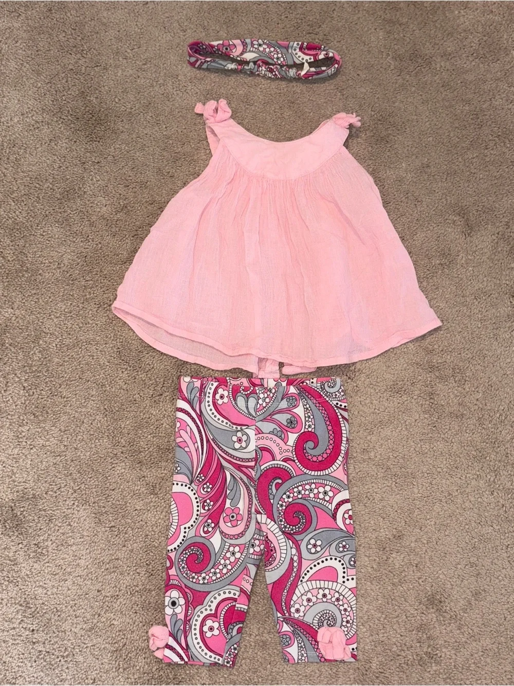 Girls' Pink Paisley Matching Set with Headband Size: 18M